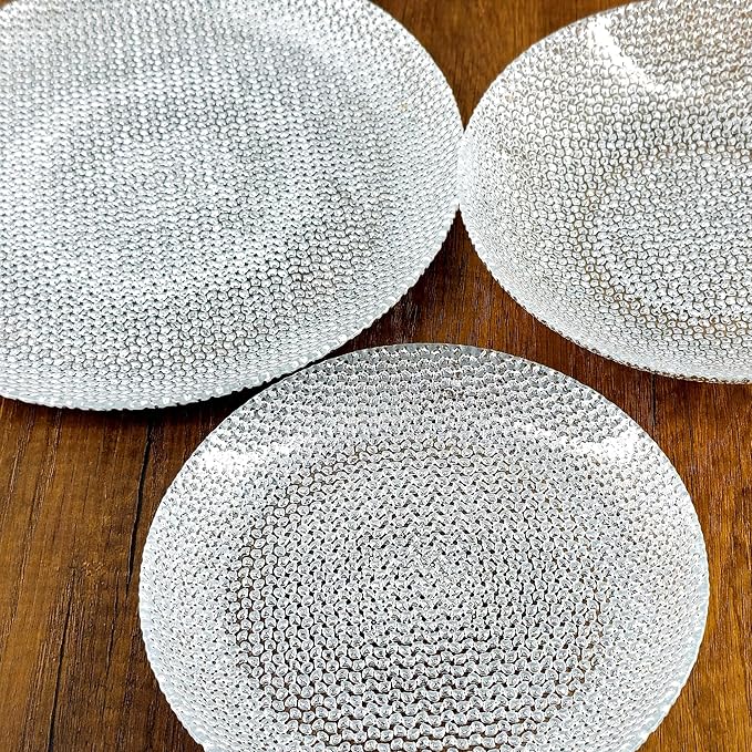 Red Pomegranate Cabana Glass Dinnerware Set Set of 18 pcs Silver