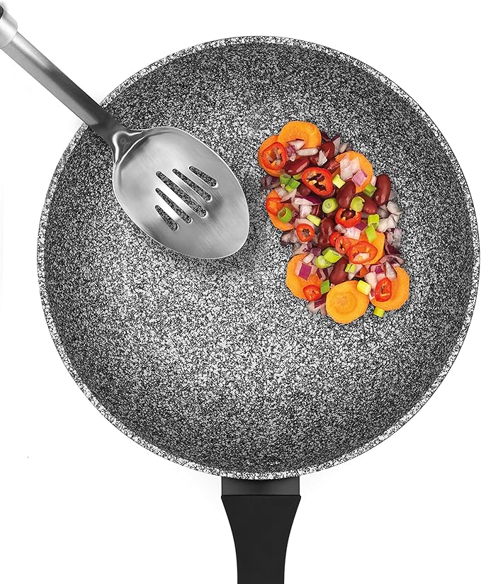 Salter BW06235S Megastone 3 Piece Pan Set Non-Stick Frying Pan Set 20 24 &amp 28 cm Fry Pans Dishwasher &amp Metal Utensil Safe 100% PFOA Free TPR Bakelite handles Induction Hob Suitable