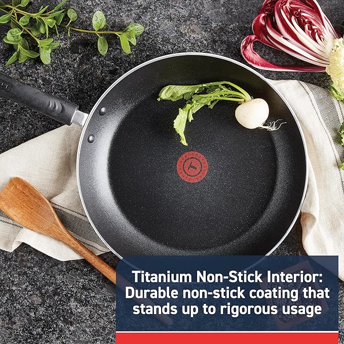 T-Fal Experience Non Stick Fry Pan w/Lid 10 Inch Induction Oven Broiler Safe 400F Compatible with All Cooktops Cookware Deep Frying Pan Cooking Skillet Pots and Pans Dishwasher Safe Black