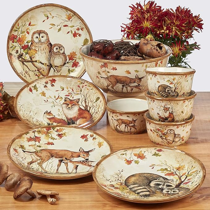 Certified International Pine Forest 16 pc Dinnerware Set Service for 4 BROWN &amp Pine Forest Rectangular Platter