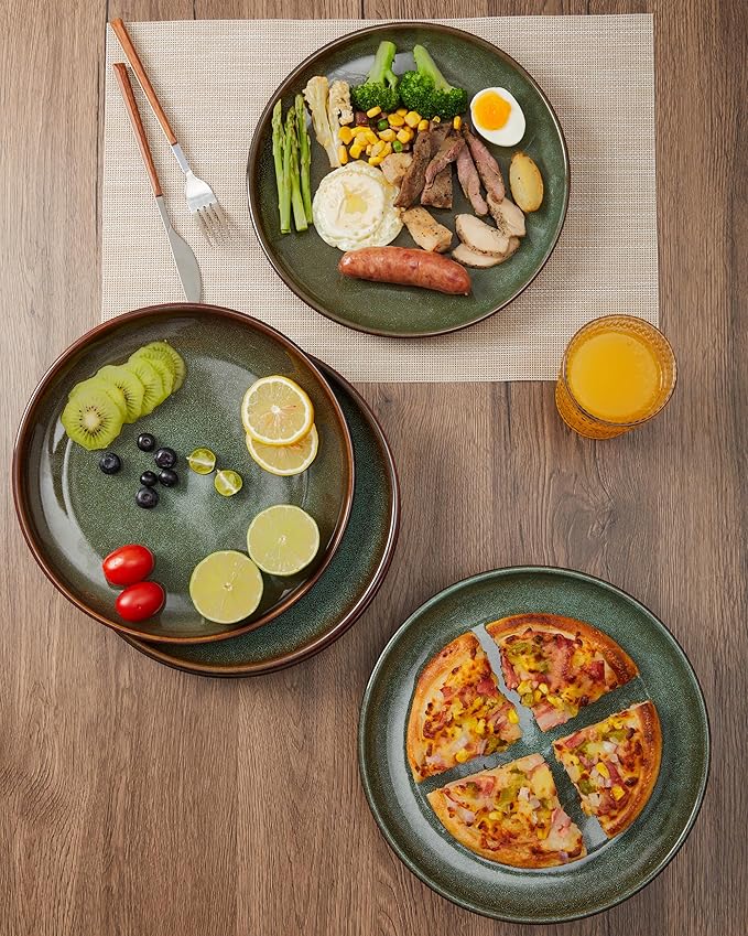 12 Piece Dinnerware Set Includes 6 Piece Dinner Plate Set Combo Brown Green