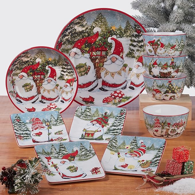 Certified International Christmas Gnomes 16 Piece Dinnerware Set Service for 4
