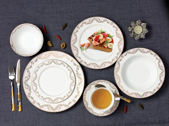 Lorren Home Trends 57 Piece 'Beauty' Bone China Dinnerware Set (Service for 8 People) Pink