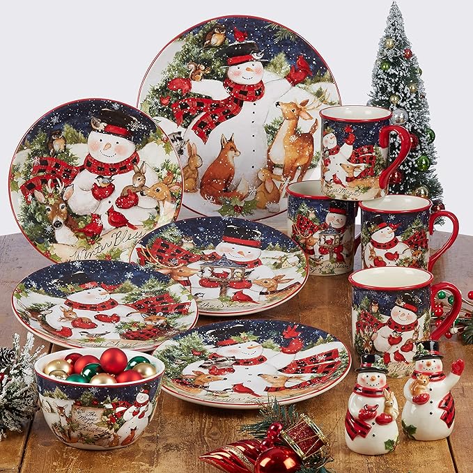 Magic of Christmas Snowman 16-Piece Holiday Dinnerware Set – Service for 4 – Cheerful Winter Plates Mugs &amp Bowls for Family Meals Holiday Gatherings &amp Festive Table Settings