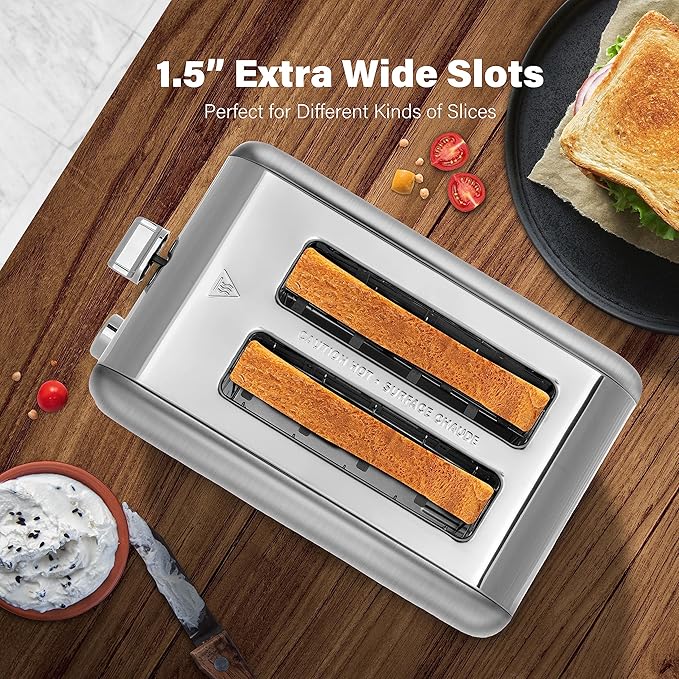 YSSOA 2-Slice Toaster with Extra Wide Slot &amp Removable Crumb Tray 5 Browning Setting and 3 Function: Bagel/Defrost/Cancel Retro Stainless-Steel Style for Bread &amp Waffle Silver